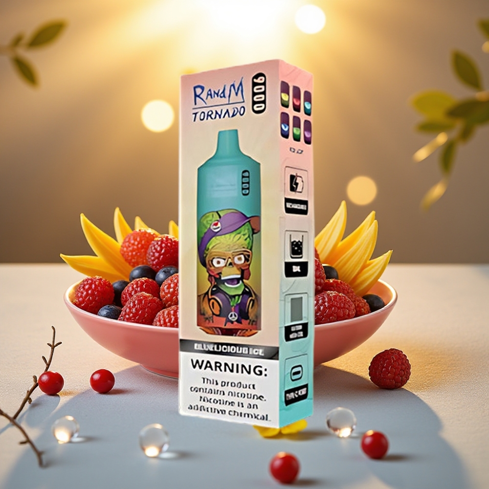 RandM Tornado 9000 Puffs Bluelicious Ice Glace 850 mAh 18 mL Mesh Coil RGB Display