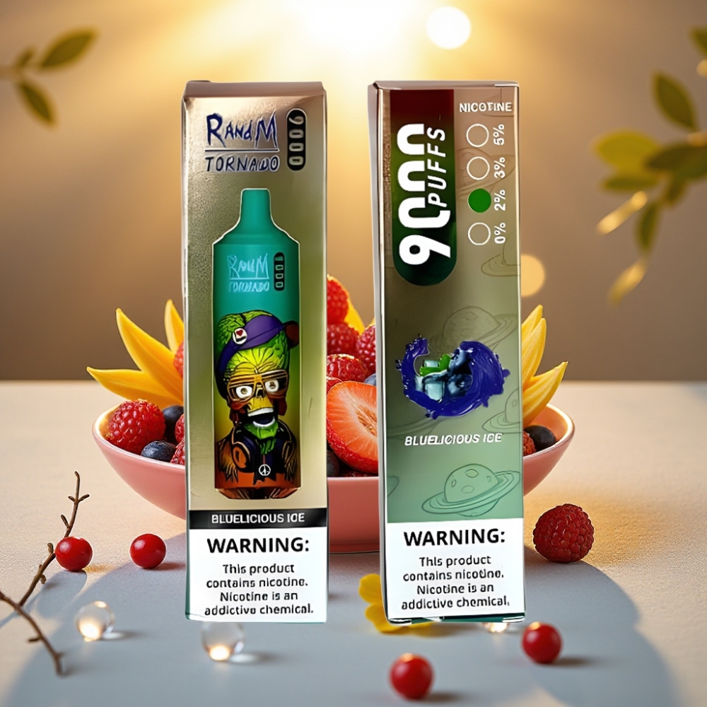 RandM Tornado 9000 Puffs Bluelicious Ice Glace 850 mAh 18 mL Mesh Coil RGB Display