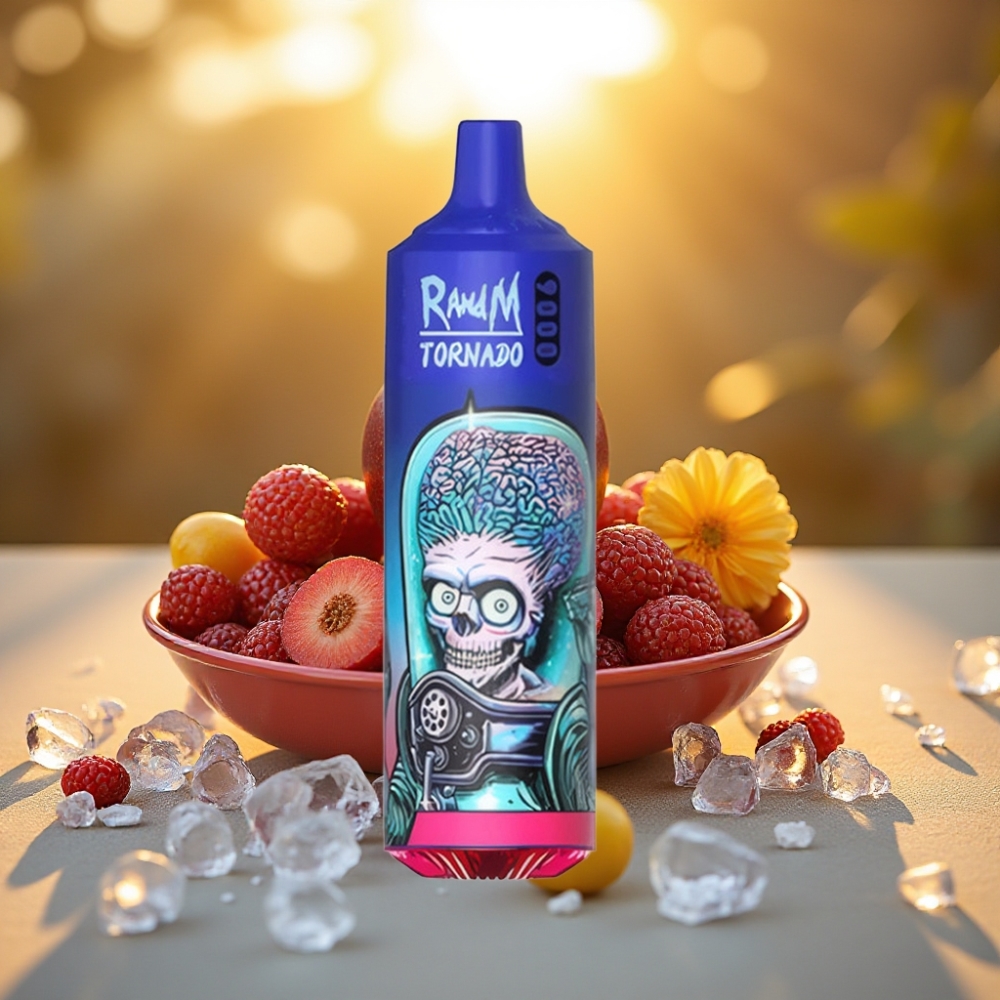 RandM Tornado 9000 Puffs Glace Noire - 18 mL, 850 mAh, Affichage RGB