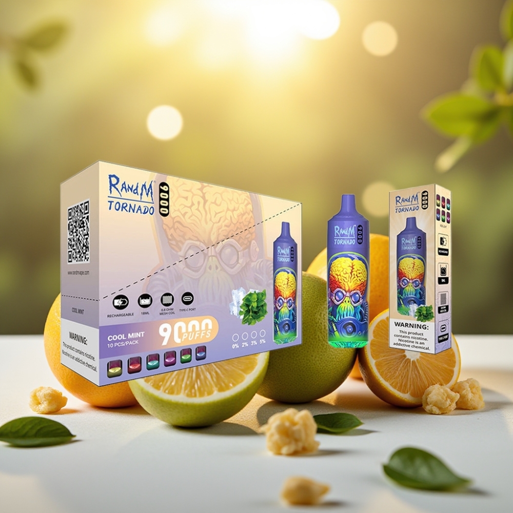 RandM Tornado 9000 Puffs Menthe Fraîche – 850 mAh, 18 mL, Mesh Coil, 54 Saveurs
