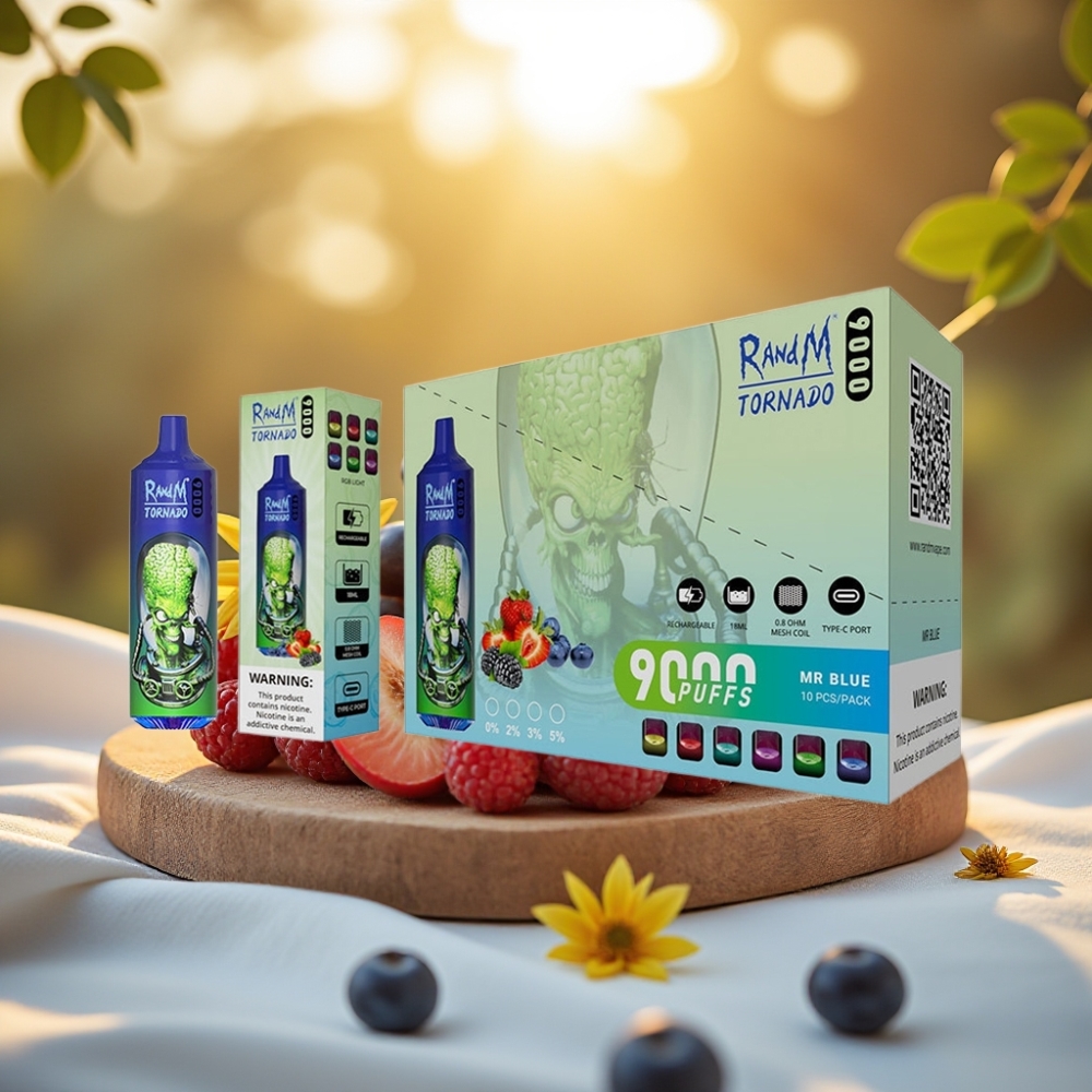 RandM Tornado 9000 Puffs Mr Bleu - 850 mAh Rechargeable, 18 mL, Mesh Coil