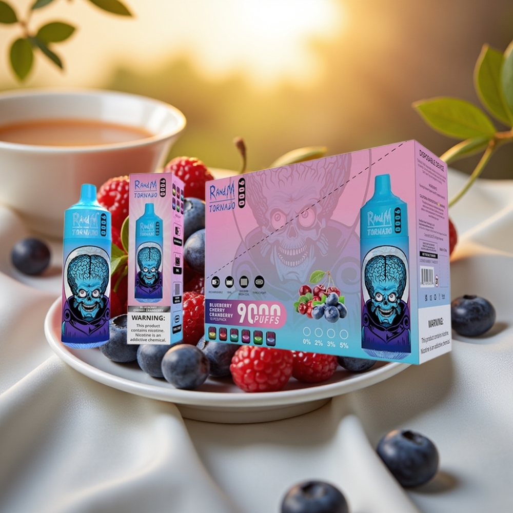 RandM Tornado 9000 Puffs Myrtille Cerise Canneberge - 850mAh 18mL Mesh Coil RGB