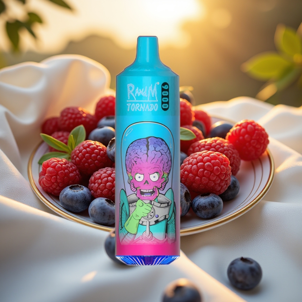 RandM Tornado 9000 Puffs Myrtille Framboise 18mL 850mAh Display RGB Mesh Coil