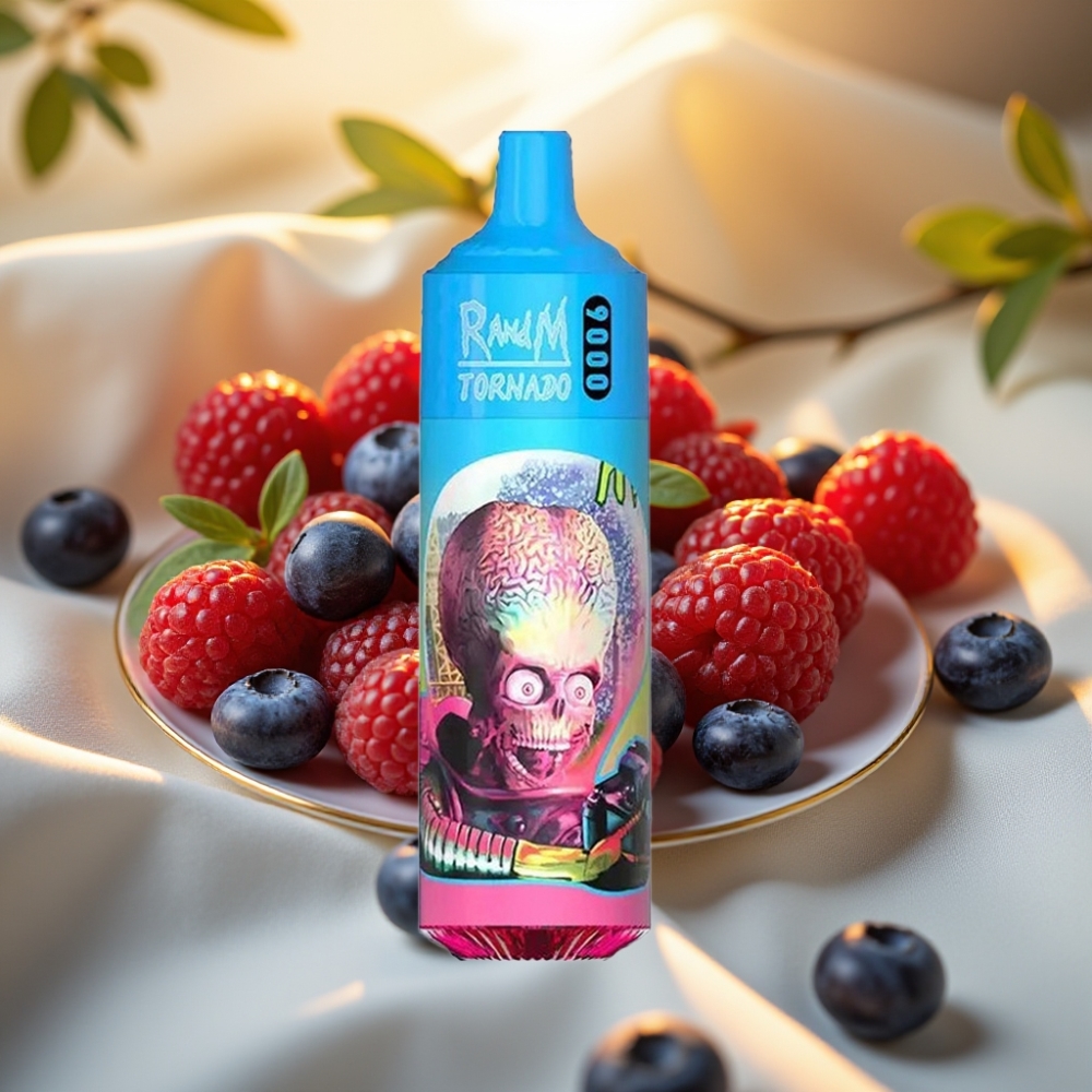 RandM Tornado 9000 Puffs Myrtille Framboise Acidulée - 850 mAh, 18 mL, Mesh Coil, RGB
