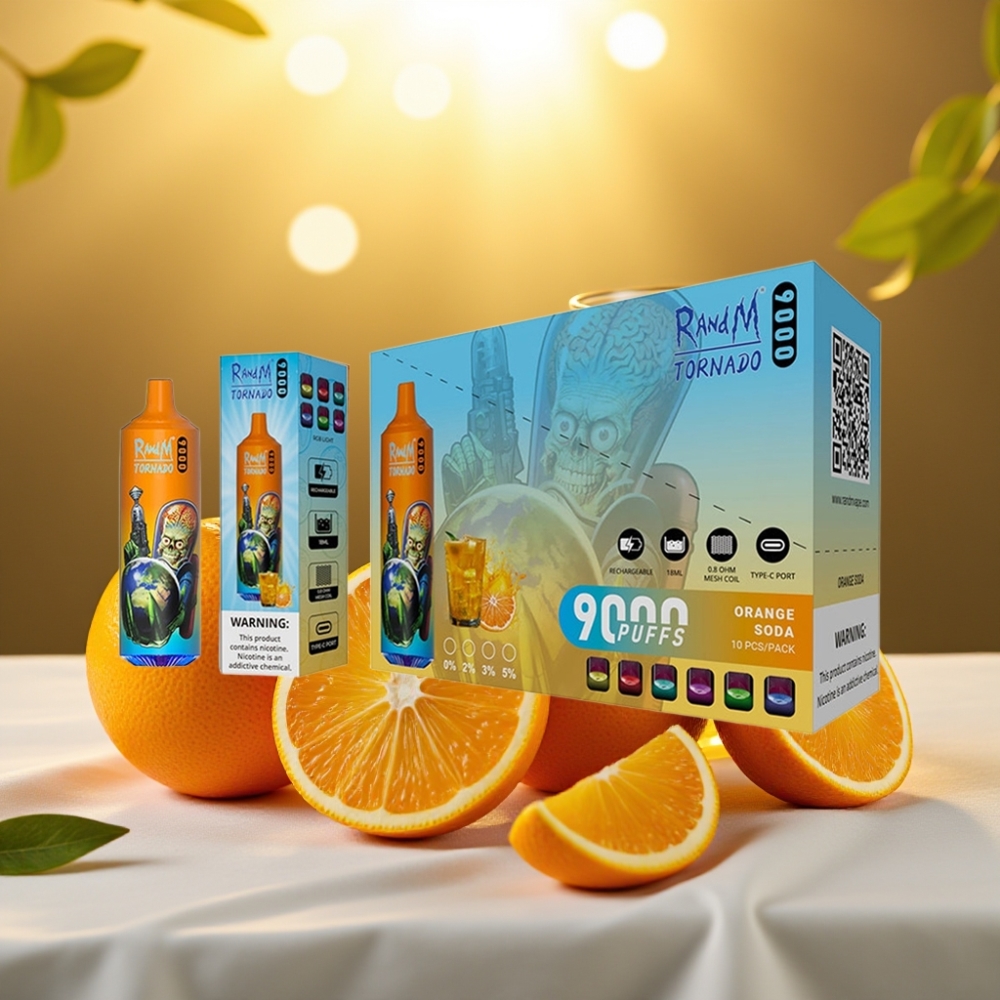 RandM Tornado 9000 Puffs Orange Soda - 850mAh, 18mL, Mesh Coil, RGB Display