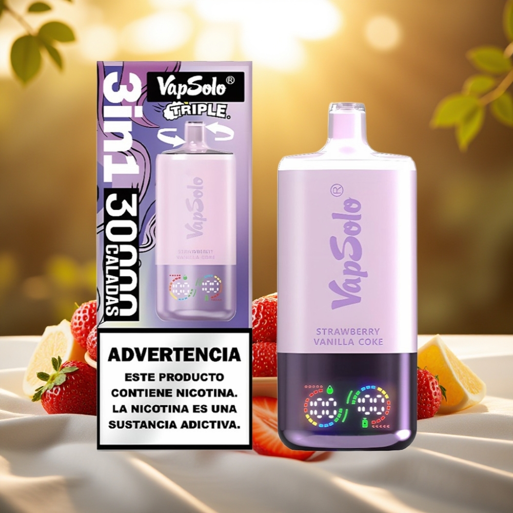 VapSolo Triple 30000 Puffs - 40ml, 20/50 mg/ml, Type-C, Fraise Vanille Coke
