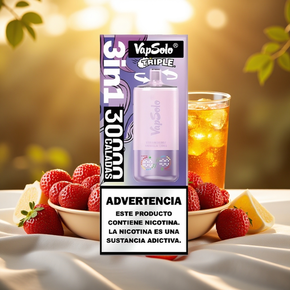 VapSolo Triple 30000 Puffs - 40ml, 20/50 mg/ml, Type-C, Fraise Vanille Coke