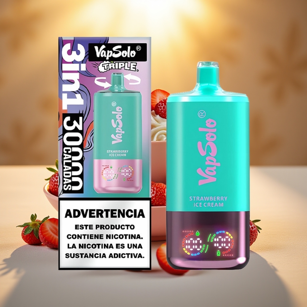 VapSolo Triple 30000 Puffs Fraise Glace - 40ml, 20/50 mg/ml, Type-C