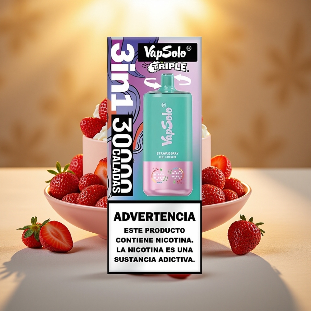VapSolo Triple 30000 Puffs Fraise Glace - 40ml, 20/50 mg/ml, Type-C