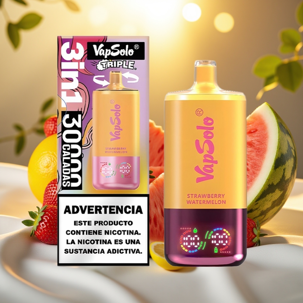 VapSolo Triple 30000 Puffs Fraise Pastèque & Citron Pêche - 40ml, 20/50mg/ml, Type-C