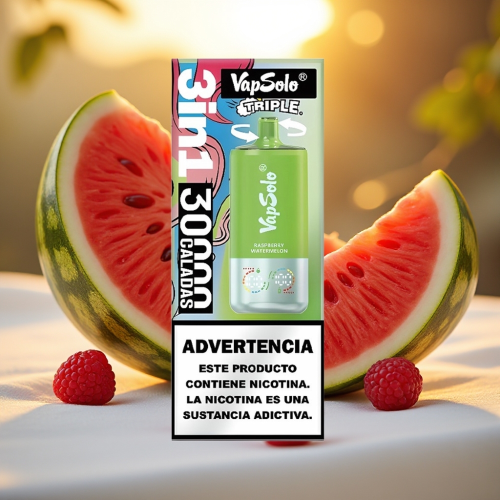 VapSolo Triple 30000 Puffs Framboise Pastèque 40ml 20mg/ml/50mg/ml Type-C