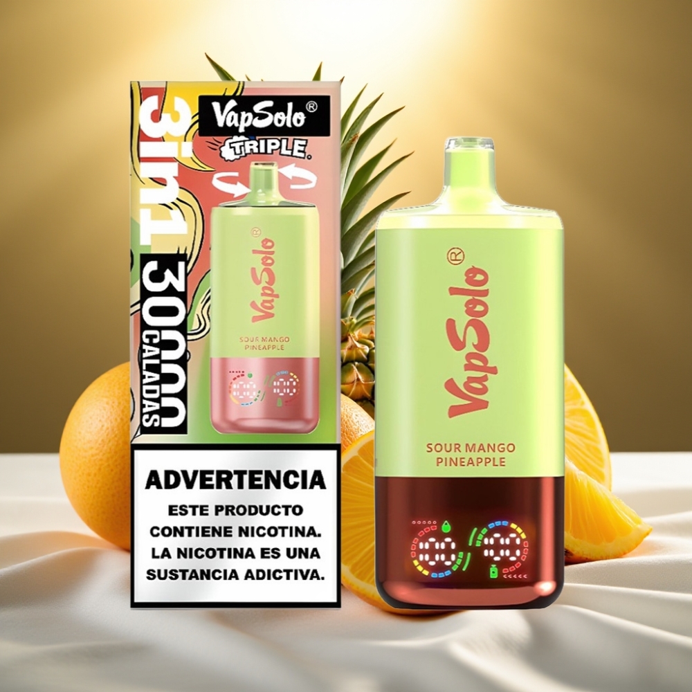 VapSolo Triple 30000 Puffs Mangue Ananas Acidulé - 40ml, 20/50mg/ml, Type-C