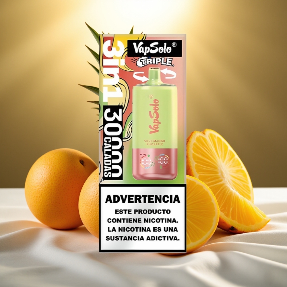 VapSolo Triple 30000 Puffs Mangue Ananas Acidulé - 40ml, 20/50mg/ml, Type-C