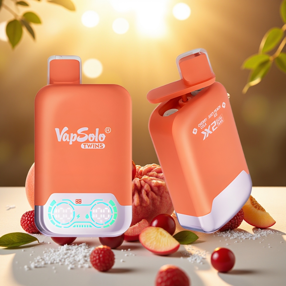 Vapsolo Twins 20000 Puffs Cherry Cola & Pêche Juteuse Glacée – 40 ml, 20mg/ml/50mg/ml, Type-C