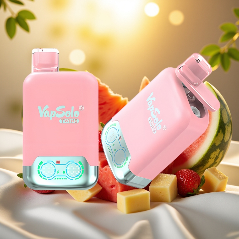 Vapsolo Twins 20000 Puffs Glace à la Fraise & Mangue Pêche Pastèque - 40ml, 20mg/ml/50mg/ml, Type-C