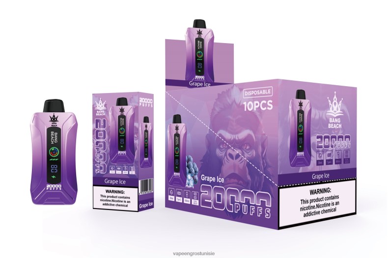 Cigarette Électronique Jetable Tunisie - Bang Beach Vape à écran intelligent de 20 000 bouffées glace aux raisins LV0DLZ10