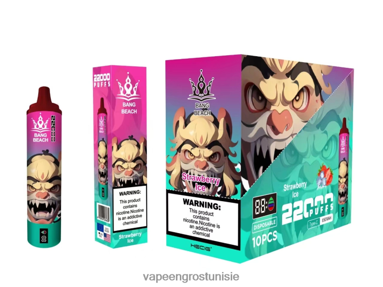 Cigarette Électronique Jetable Tunisie - Bang Beach Écran intelligent de 22 000 bouffées glace à la fraise LV0DLZ20