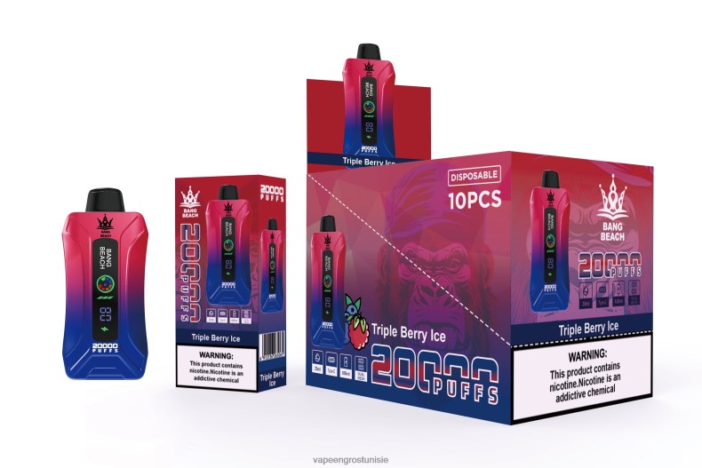 Cigarette Électronique Tunisie - Bang Beach Vape à écran intelligent de 20 000 bouffées glace aux trois baies LV0DLZ8