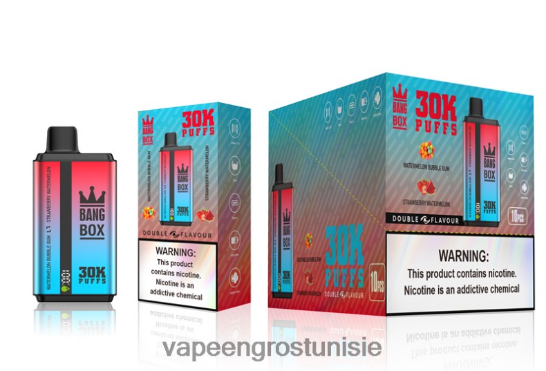 Cigarette Électronique Jetable Tunisie - Bang Box 30 000 bouffées double saveurs bubble gum pastèque et pastèque fraise LV0DLZ68
